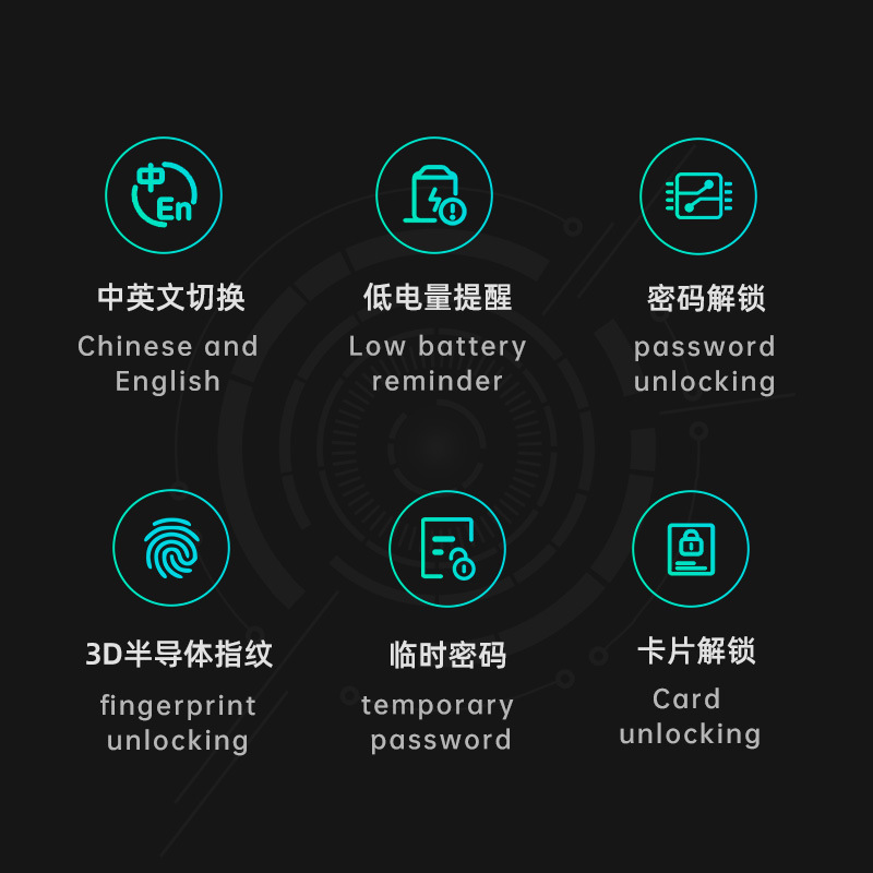 أقفل الأبواب الذكية السوداء، أقفل مفاتيح لوحة المفاتيح الرقمية Specification image