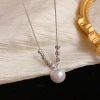 French light luxury, fashionable and high-end metal diamond-encrusted square pearl pendant necklace, simple and elegant, versatile collarbone chain Application Scenario