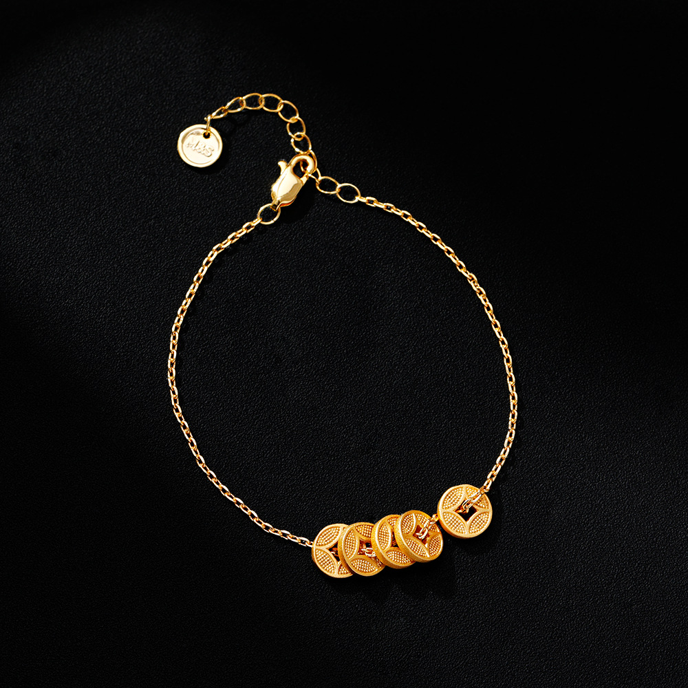 Hyacinth ancient sand gold Five Emperor Coins bracelet, a bestseller on Douyin, exudes a golden charm and a sense of high-end luxury. It's a birthday gift accessory Specification image