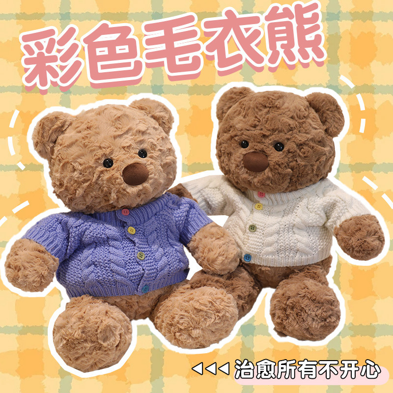 彩色毛衣熊治愈儿童陪睡毛绒玩具公仔穿衣棕熊儿童节生日礼物安抚