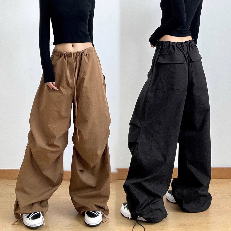 American wide-leg pants for women 2025 new spring and autumn loose casual pants, high-waisted workwear long pants, vertical straight-leg pants