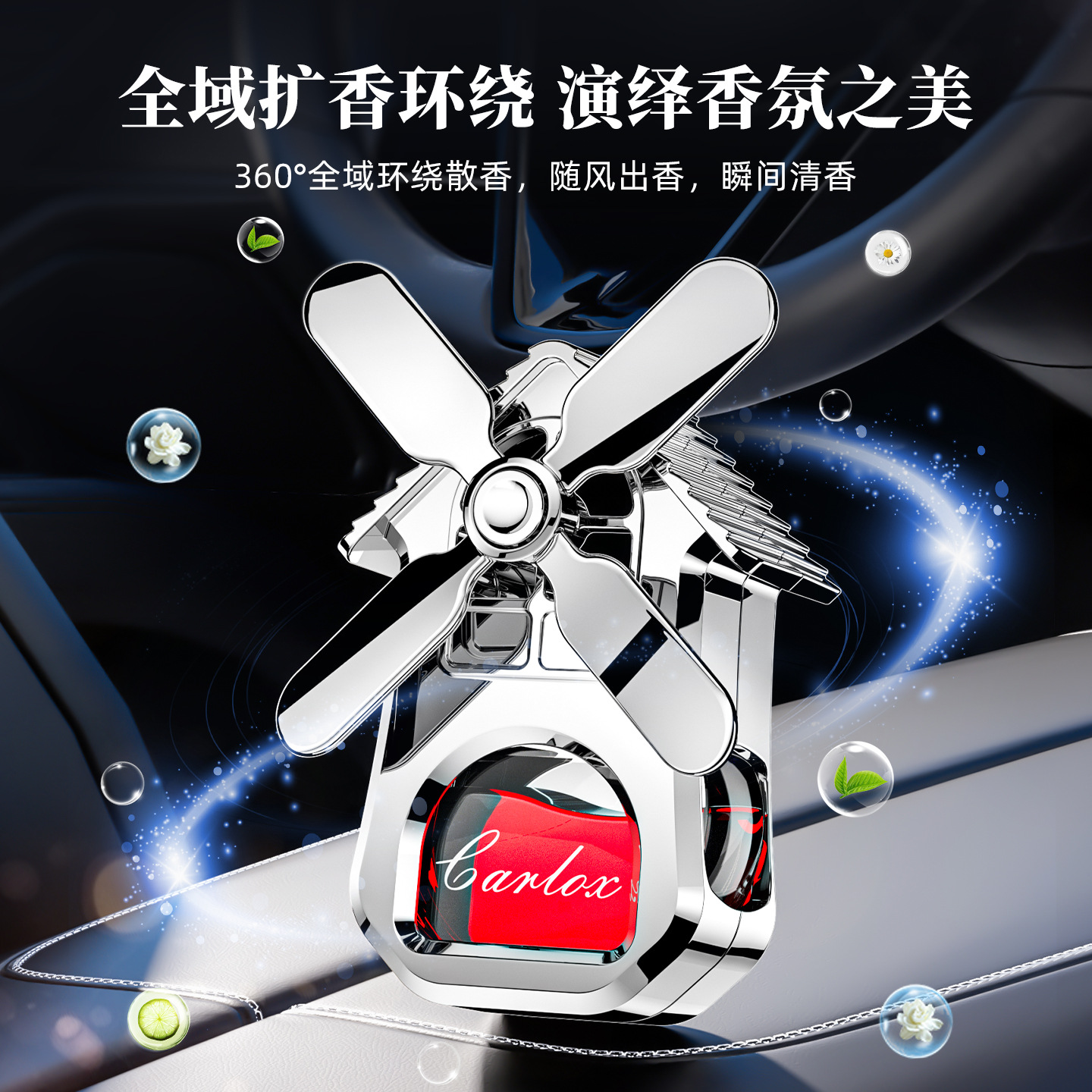 Best-selling car air outlet perfume, car air conditioner Windmill No. 3 perfume holder, creative car aromatherapy four-leaf rotating details Picture