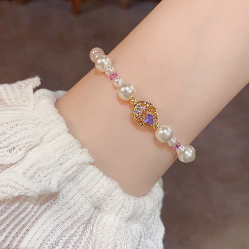 Nicho de moda dulce y versátil diamante oval pulsera de perlas personalidad ligera extravagancia temperamento simple sentido de primera clase decoración de la mano mujer Specification image