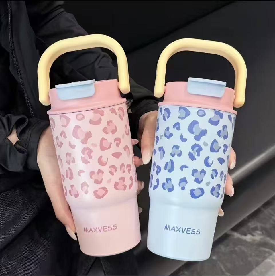 Leopard print insulated water cup, student summer outdoor travel bottle, unisexual cup, trendy water cup, new product of the cup industry