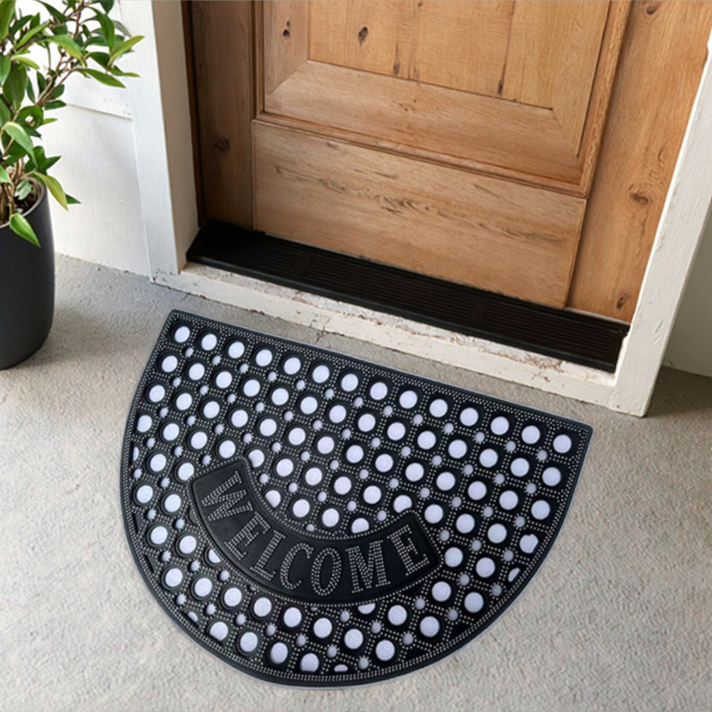 入户门地垫加厚橡胶刮泥垫镂空脚垫蹭土welcome字样耐磨网格防滑