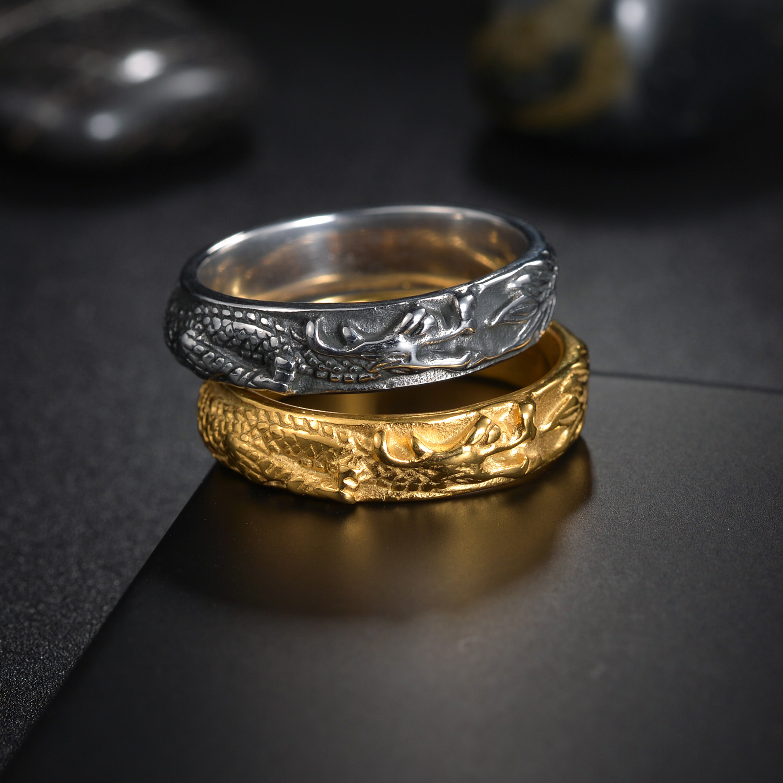 Half-price clearance sale: New Chinese dragon-shaped ring, a best-selling titanium steel jewelry ring in live-streaming by Internet celebrities details Picture