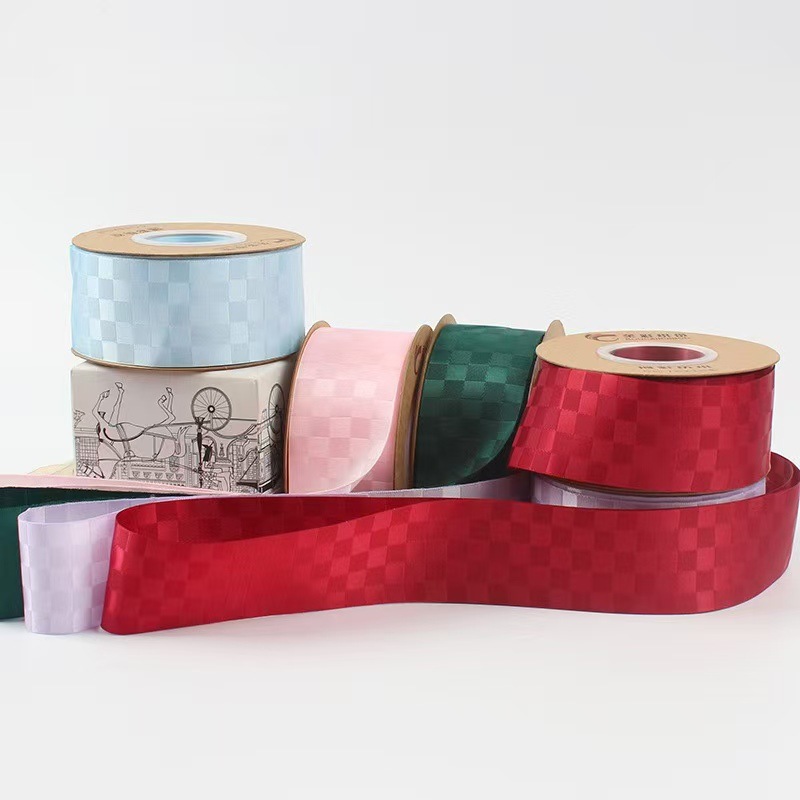 Direct sales of polyester checkered tape from the manufacturer, 50 yard per roll, large quantity discount, clothing headwear, bow and ribbon details Picture
