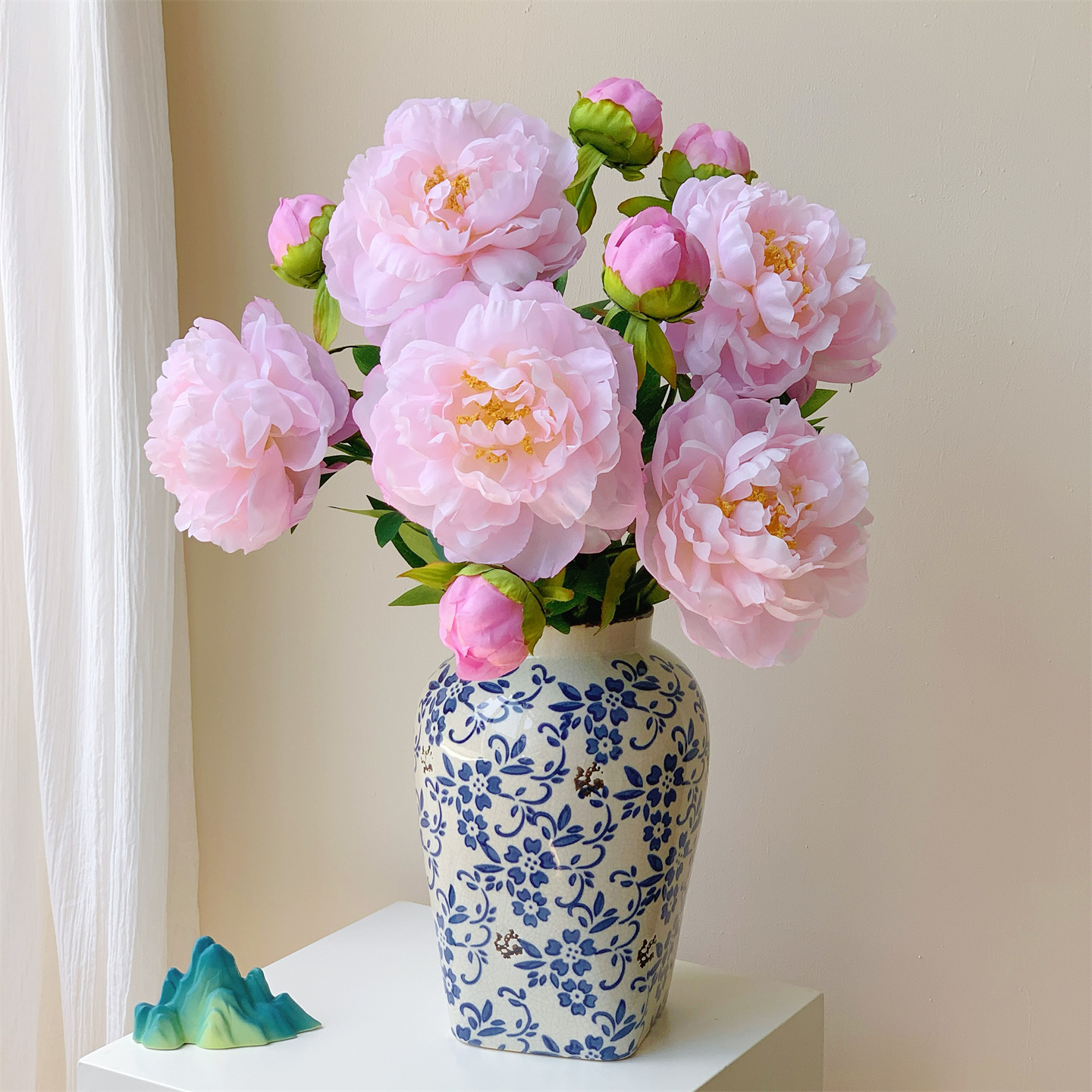 高档洋牡丹仿真花假花摆设轻奢芍药干花花束客厅装饰花艺餐桌摆件