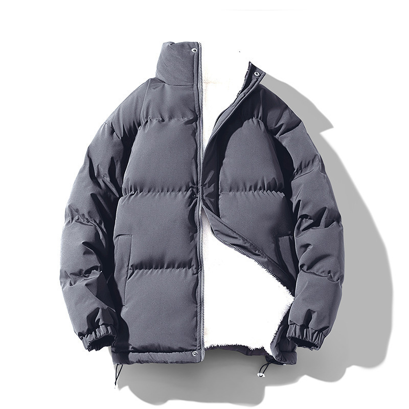 New men's cotton-padded jackets for autumn and winter, with added fleece, thickened, windproof and warm solid color, trendy youth bread jackets for men's cross-border travel Specification image