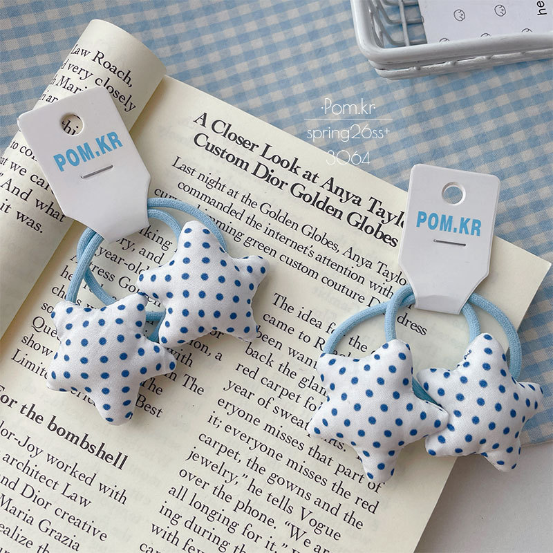 Nueva versión coreana simple azul atado punto de onda pentagrama anillo de pelo dulce traje de niño elástico cola de caballo cuerda de cabeza accesorios para el pelo Application Scenario