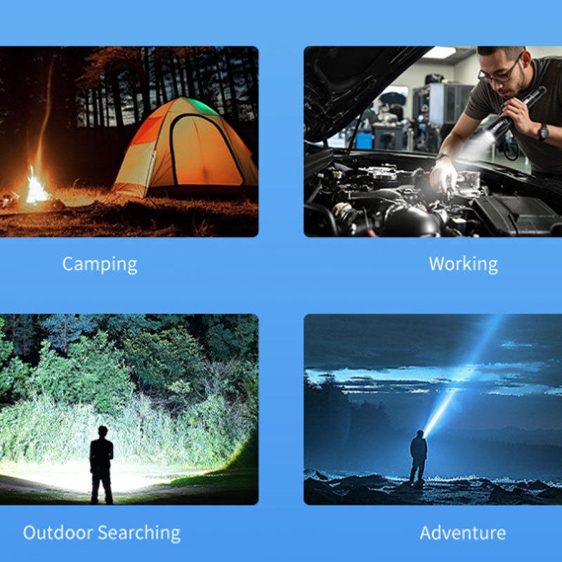 The new cross-border multi-functional outdoor lighting flashlight is equipped with a hook digital battery level display COB side light Specification image