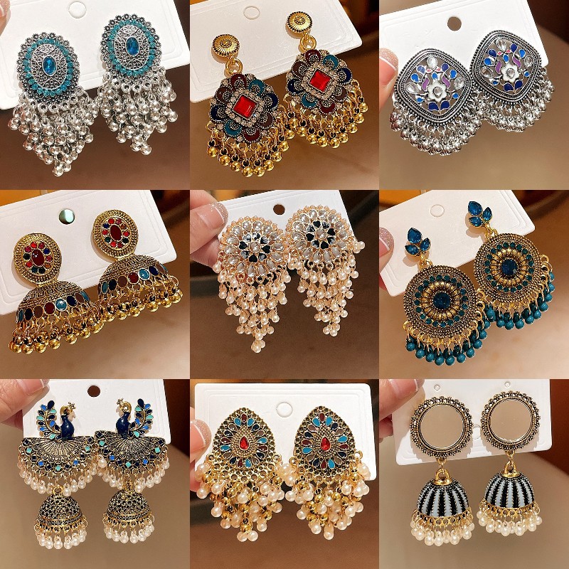 Silver needle retro diamond-encrusted water drop tassel earrings, new Chinese-style earrings with ethnic minority style, personalized and creative heavy industry earrings full figure
