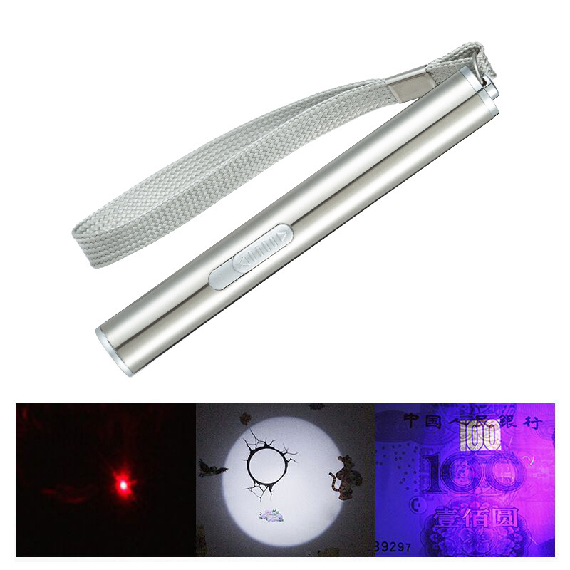 Multi-functional high-intensity mini flashlight, ultraviolet banknote detector lamp, laser infrared three-in-one small purple light flashlight