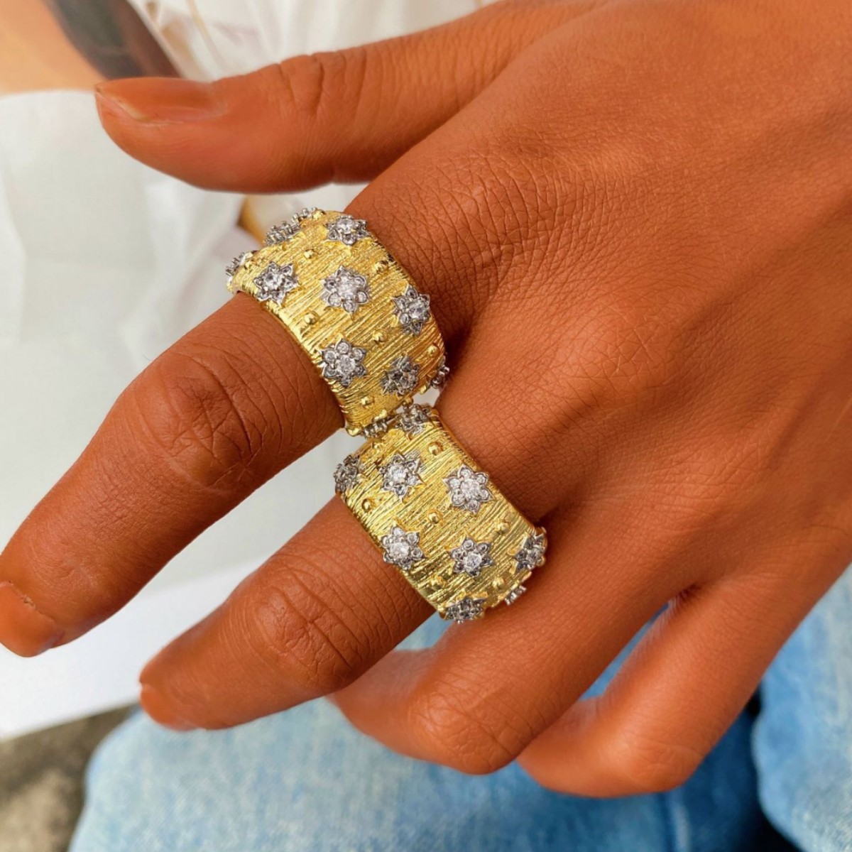 欧美爆款复古意大利布契拉丝万花筒大宽面双色戒指手镯高级感套装 Specification image