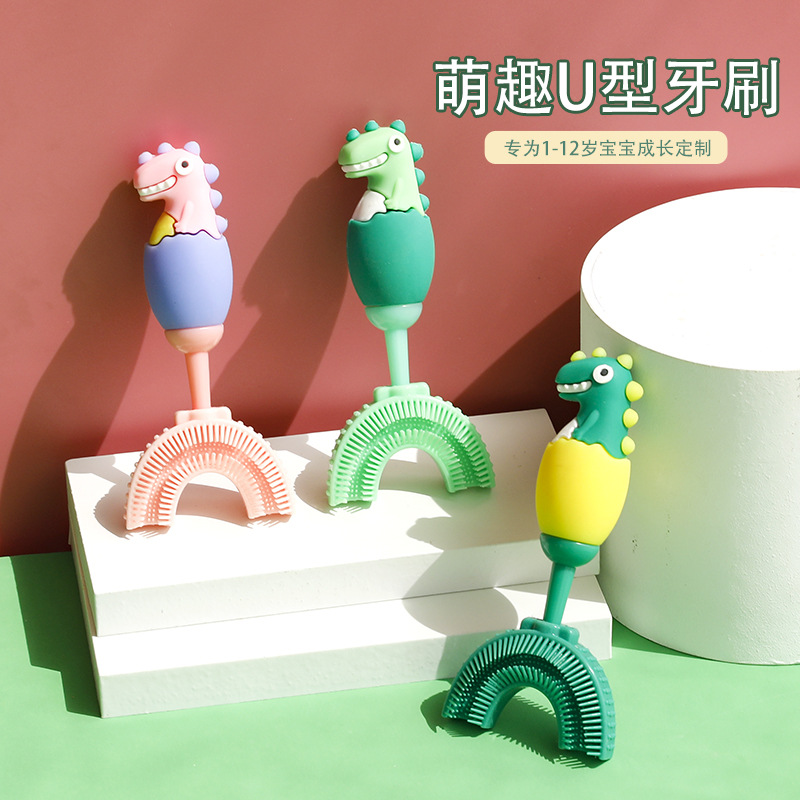 Children's U-shaped toothbrush, manual infant toothbrush, dinosaur baby mouthpiece dental cleaner, oral teeth cleaner Specification image