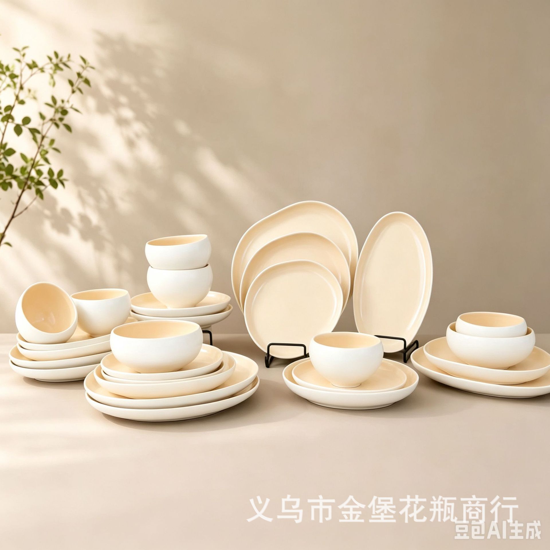 Japanese-style minimalist off-white inner glazed ceramic bowl and plate set, high appearance level, household soup bowl, oval fish plate, Western cuisine plate and platters Specification image