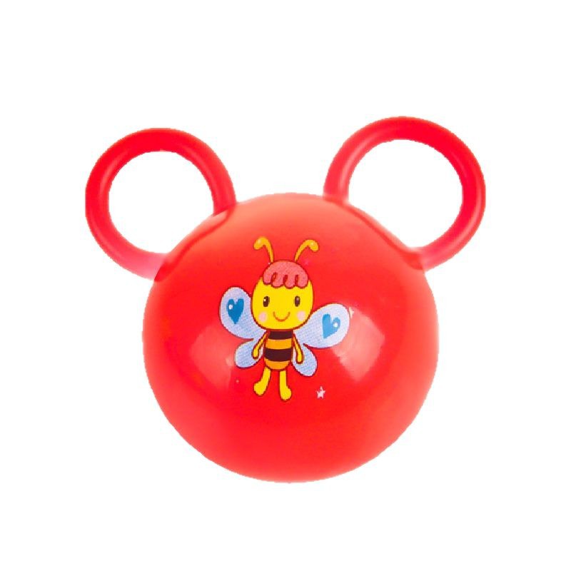 4寸双耳铃铛球桶装儿童玩具皮球婴儿手摇宝宝幼儿园趣味跳跳球白底实物图