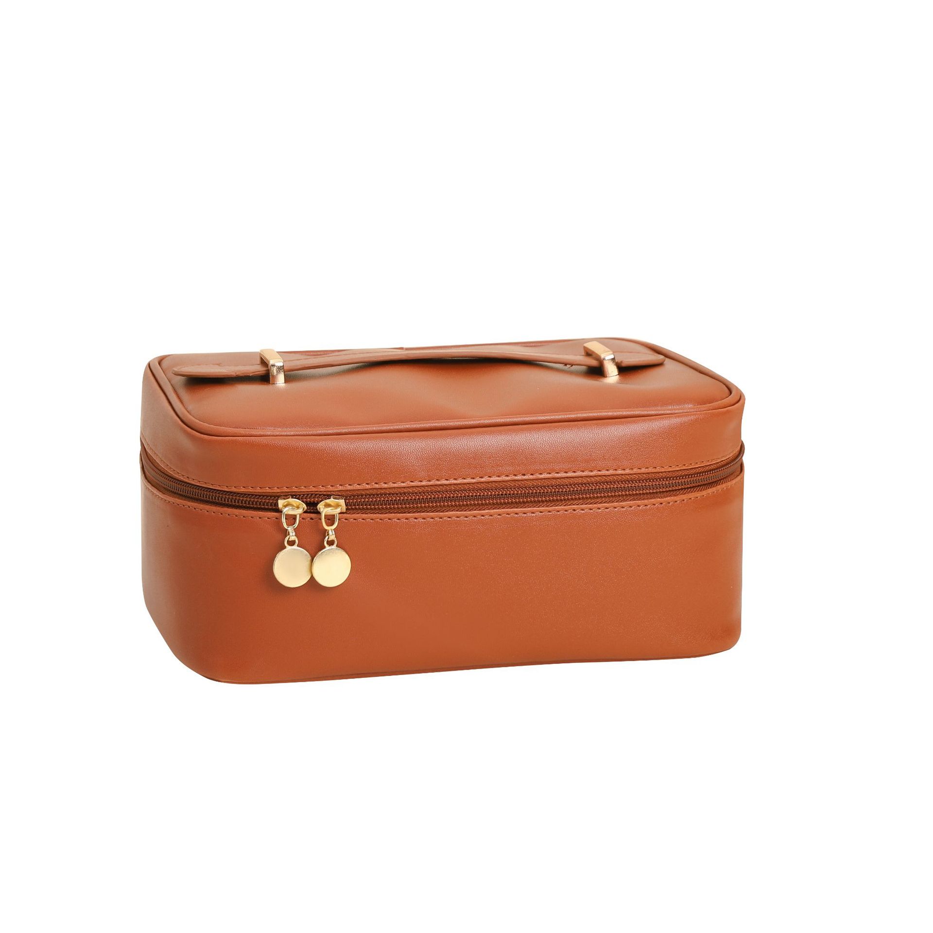 Large-capacity, high-appearance-level InS-style cosmetic storage bag, retro square PU leather detachable hand-held cosmetic bag Item Picture