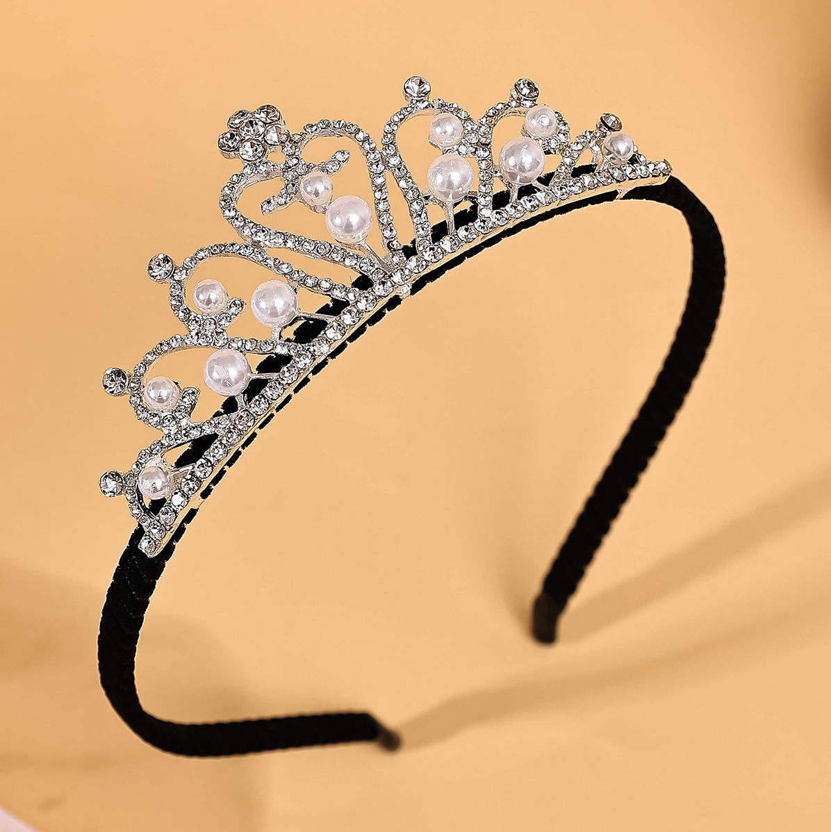 Korean children's crown headband, anti-slip and hair-pressing for girls, cute princess girl headwear, crystal little girl crown performance Specification image