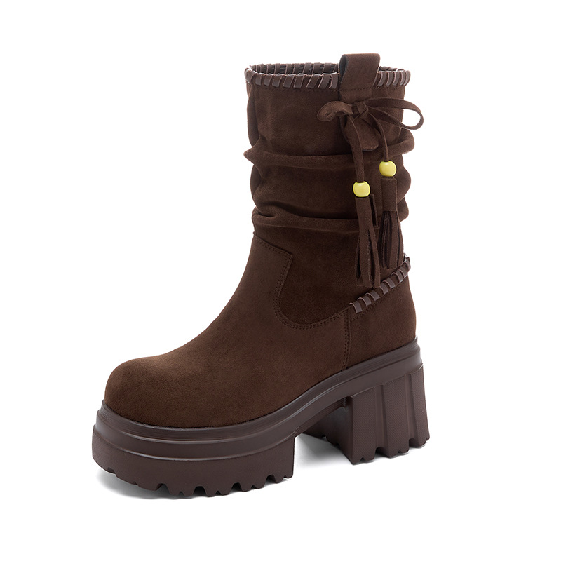 中筒靴/靴子/短靴高跟/高筒靴女秋冬/短靴子白底实物图