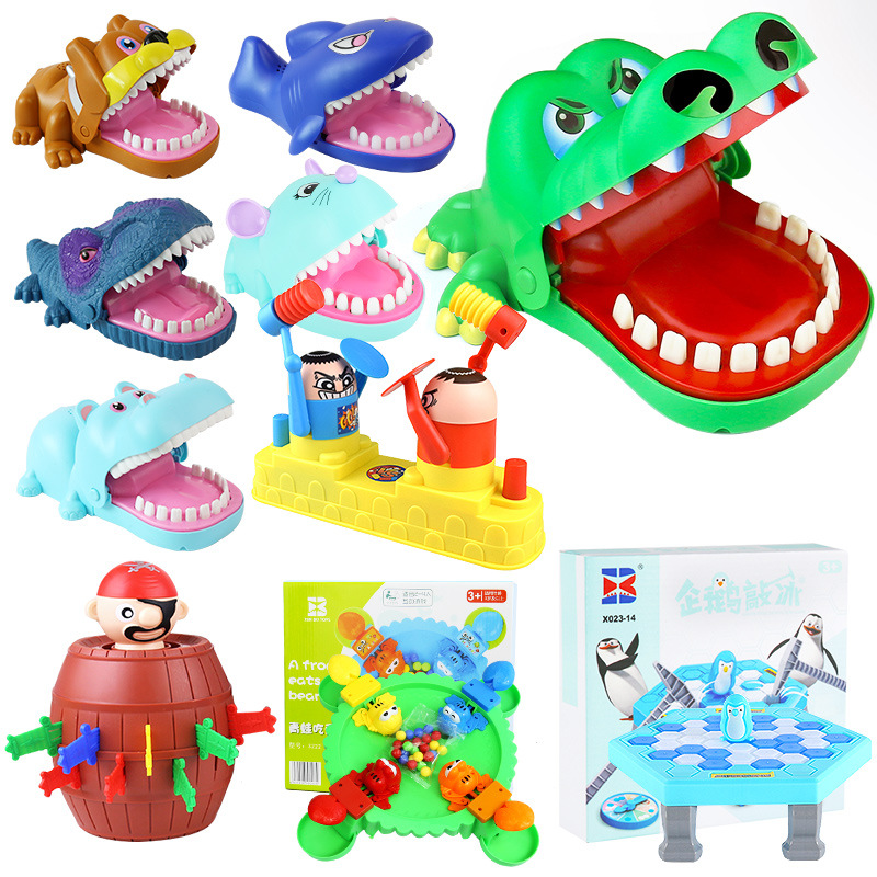 Large crocodile finger-biting toy, shark tooth-pulling parent-child game, dog finger-biting toy, children's prank props