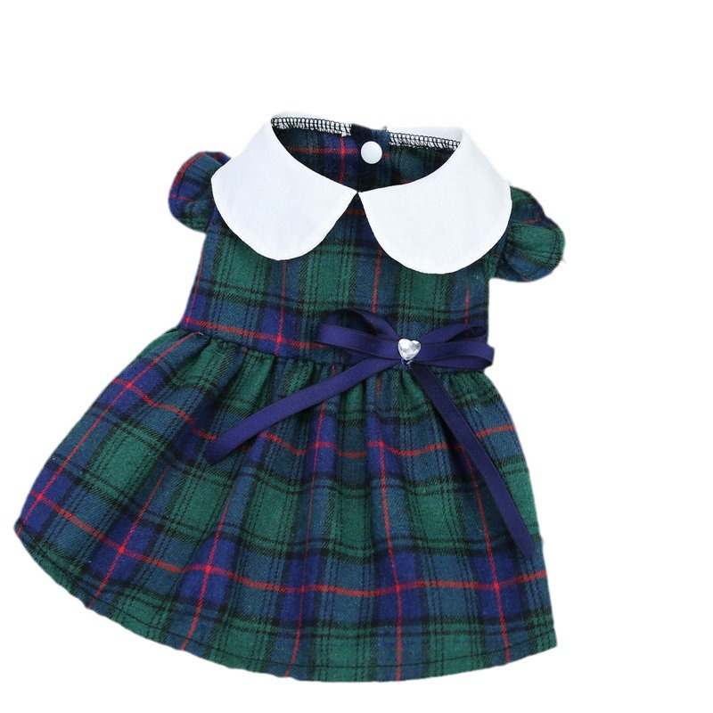 New spring and summer casual teddy bichon Frise puppy clothes featuring artistic checked skirt clothing for pet dogs and cats Item Picture