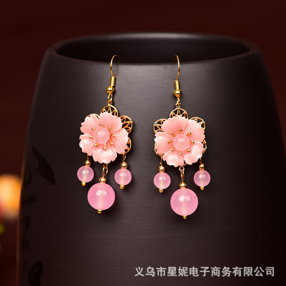 Pink flower zircon earrings, earrings and accessories, wholesale fashionable and versatile women's style, simple and elegant