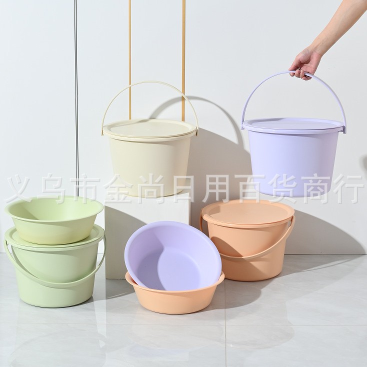 新款塑料水桶带盖手提储水桶学生宿舍用洗澡洗漱家用洗衣桶盆套装