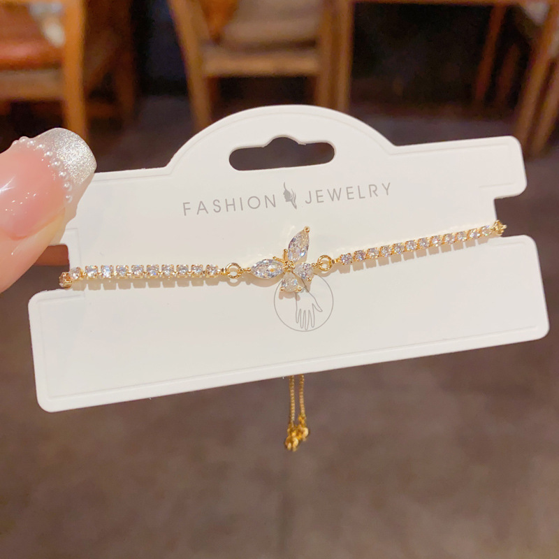 Wholesale of French light luxury, versatile, super shiny, full diamond butterfly bracelet with pull-out style, exquisite and fashionable design sense Specification image
