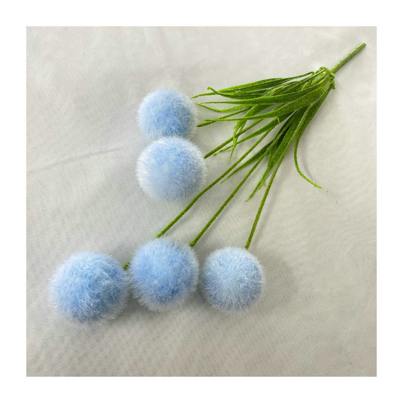 Simulated 5-fork pom-pom flocked leaves, wedding hall, cute style, home decoration, dining table, flower arrangement, accessories and ornaments Item Picture