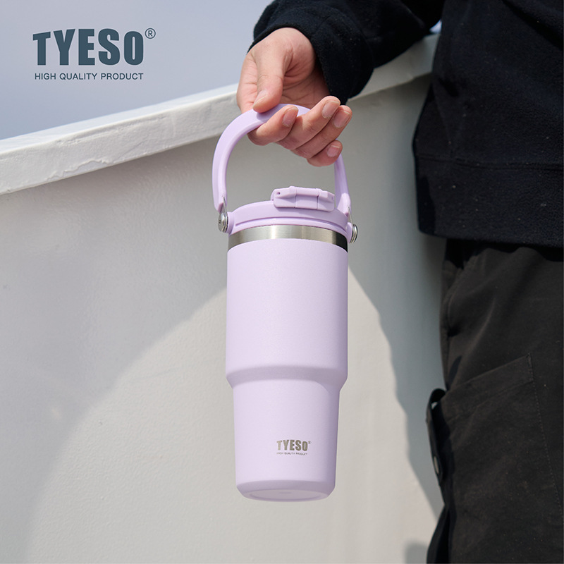 TYESO/ Taishuo stainless steel insulated cup, double-layer cold preservation portable ice cup, double-drinking car large-capacity water cup details Picture