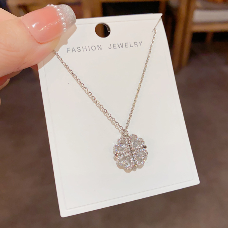 Four-leaf flower magnetic heart-shaped necklace for women, light luxury, fashionable and individual sweater chain, high-end and versatile collarbone chain accessory Application Scenario
