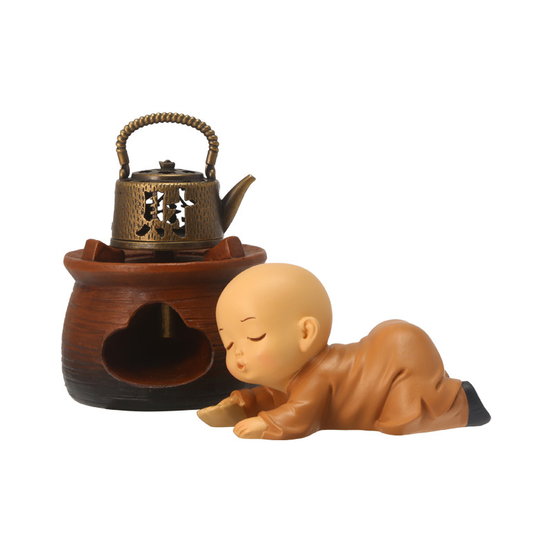 Little Monk's incense burner decoration, home table decoration, resin handicrafts, retro Zen style little monk decoration Item Picture