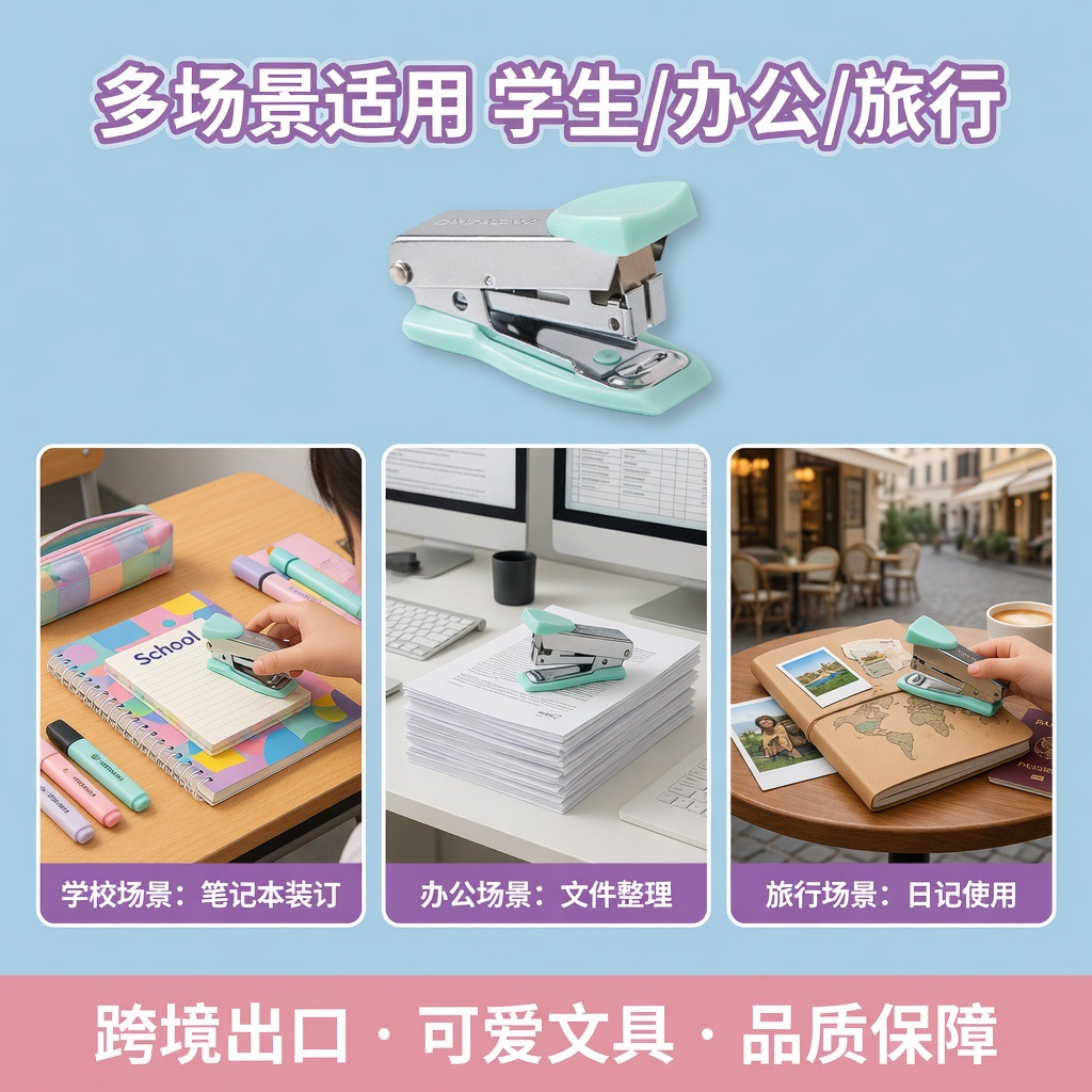 Macaron Color Mi You stapler, hand-held, effortless and portable, office and student stapler, wholesale in stock Specification drawing