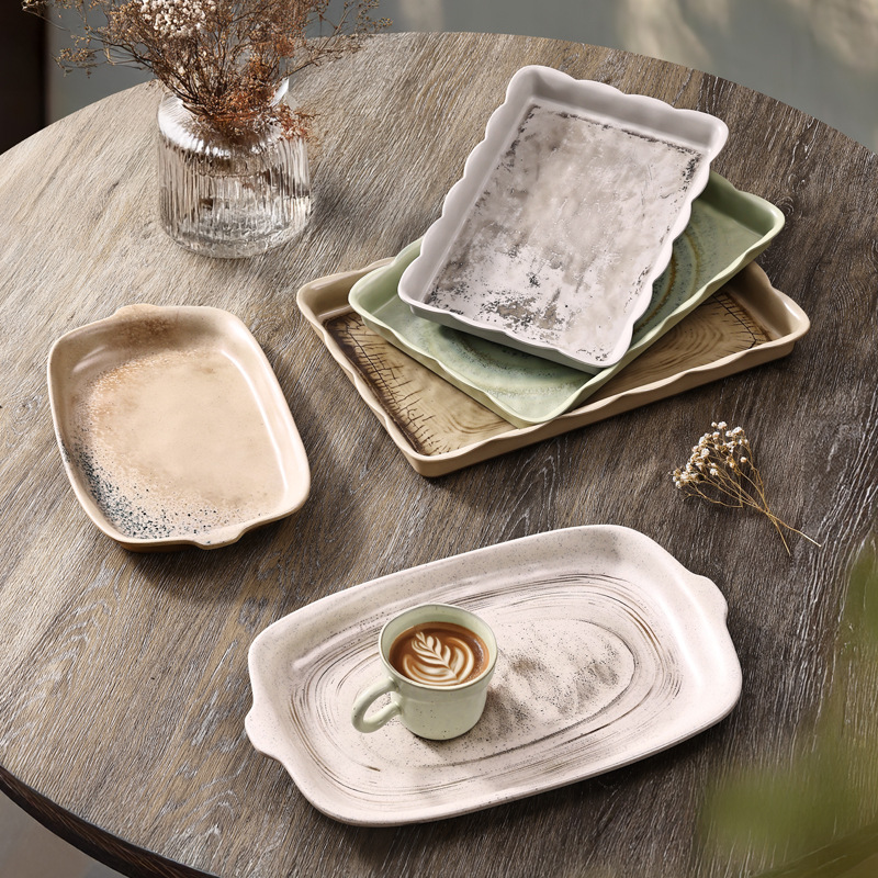 Mountain and field style melamine trays, household trays, living room tabletop, tea trays, storage trays, restaurant commercial trays wholesale details Picture