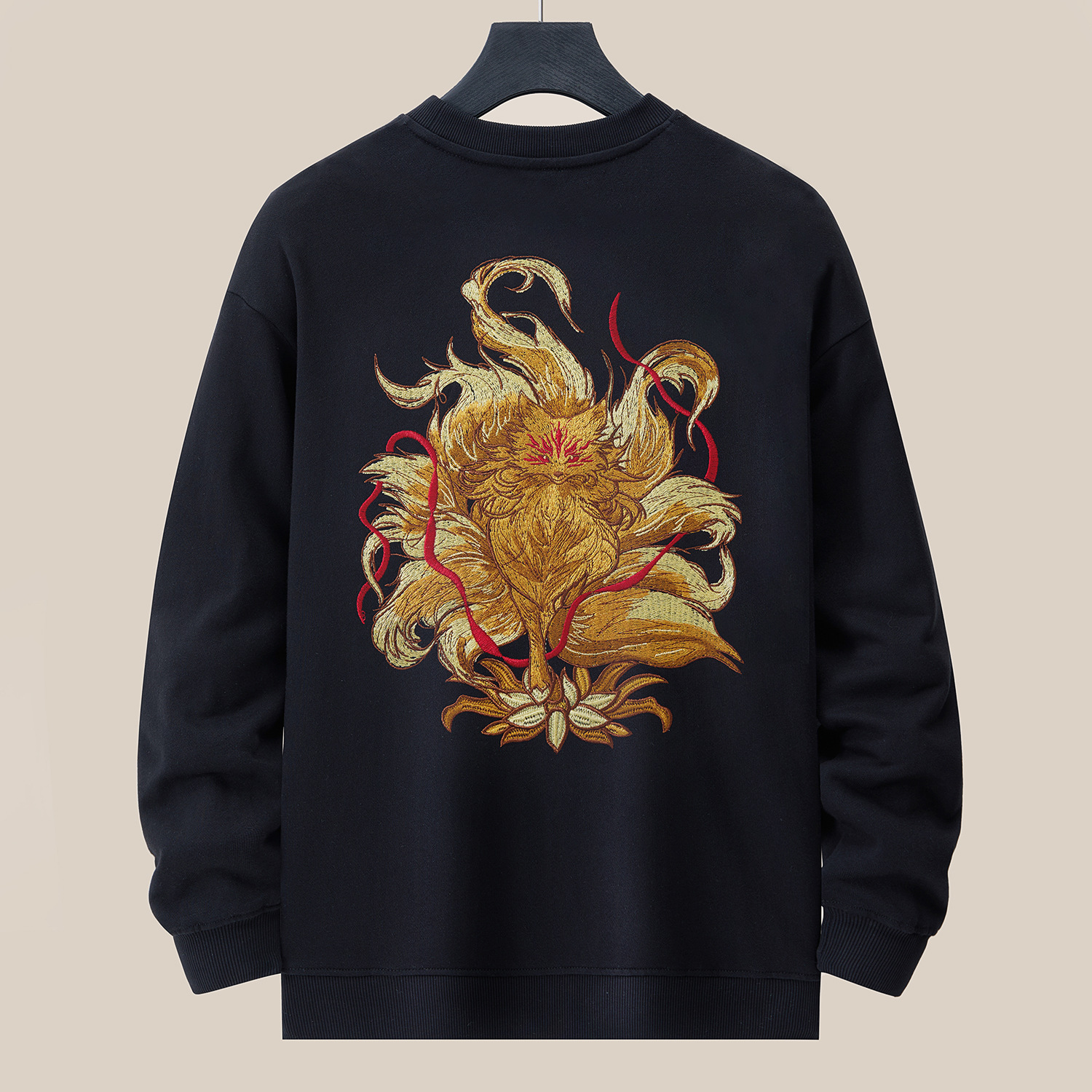 360g秋冬新款男士圆领卫衣国潮宽松大码时尚潮牌刺绣纯棉长袖上衣