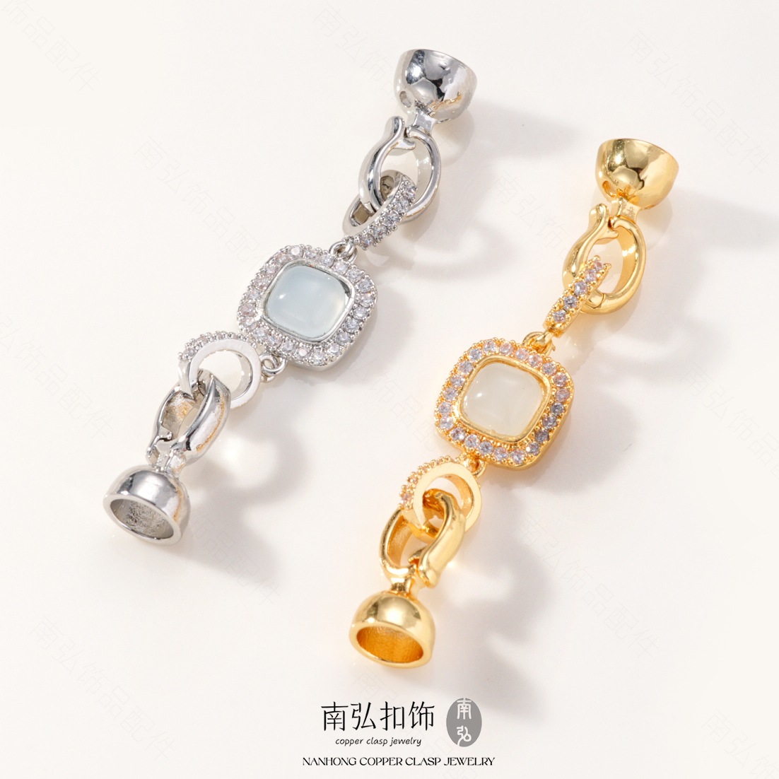 New product: Zirconium gemstone necklace clasp, copper-plated with real gold for color retention and high-end feel, DIY jewelry accessory