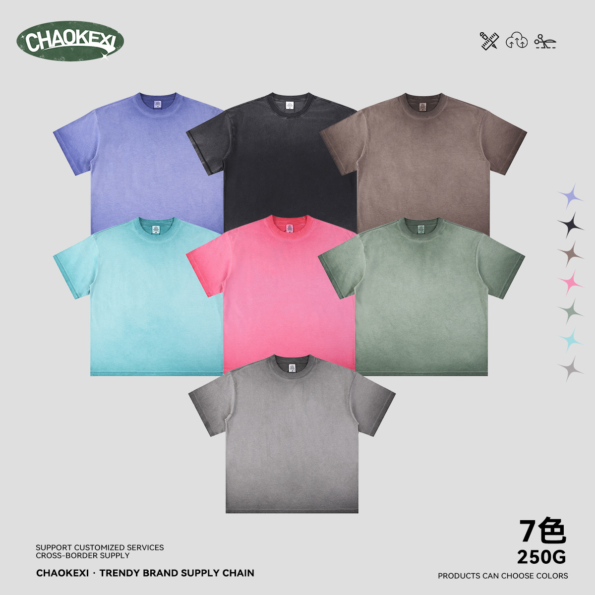 CKX Men's Wear 2025 New washed and aged fog short-sleeved T-shirt for couples, retro batik with a white round neck, trendy brand T-shirt Specification image