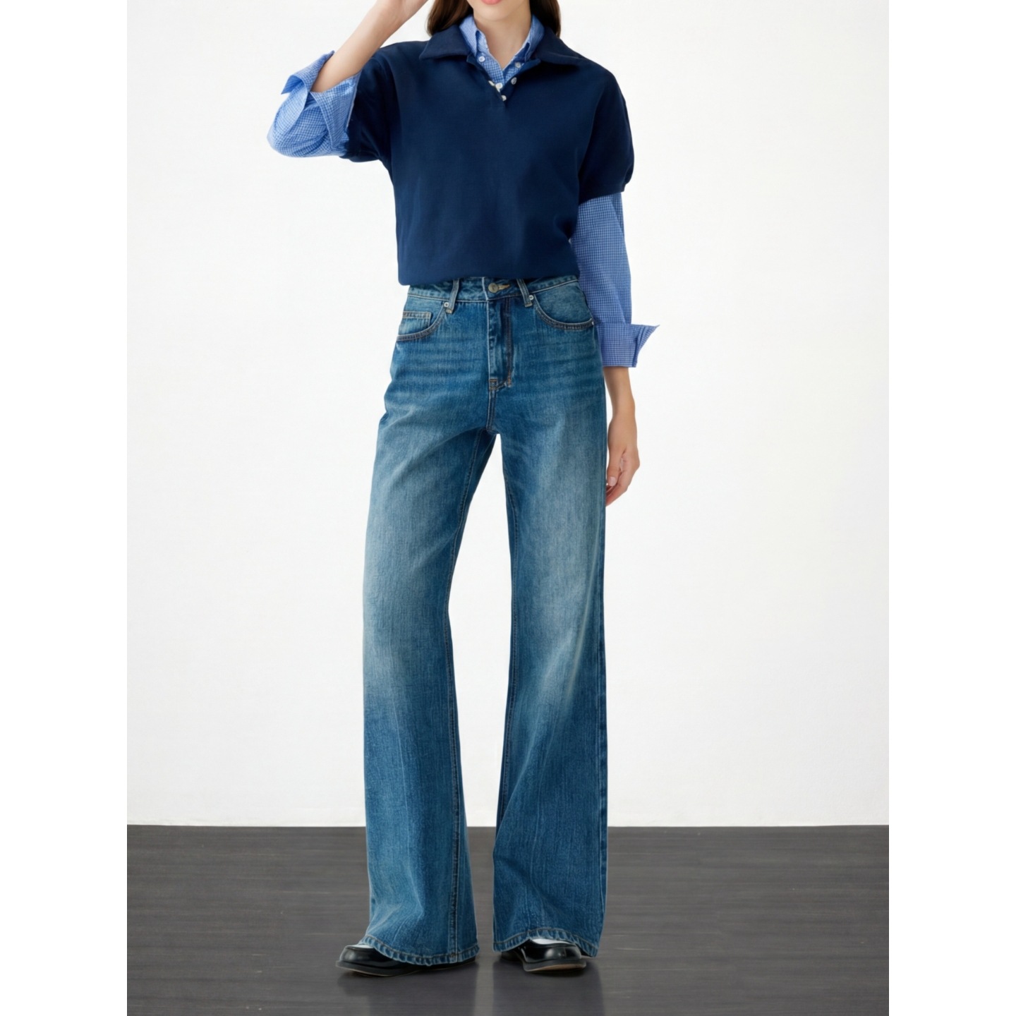 High-end, loose, non-leg-hugging, slightly flared jeans for women 2026 spring, high-waisted flared pants for women, narrow wide-leg pants Specification image