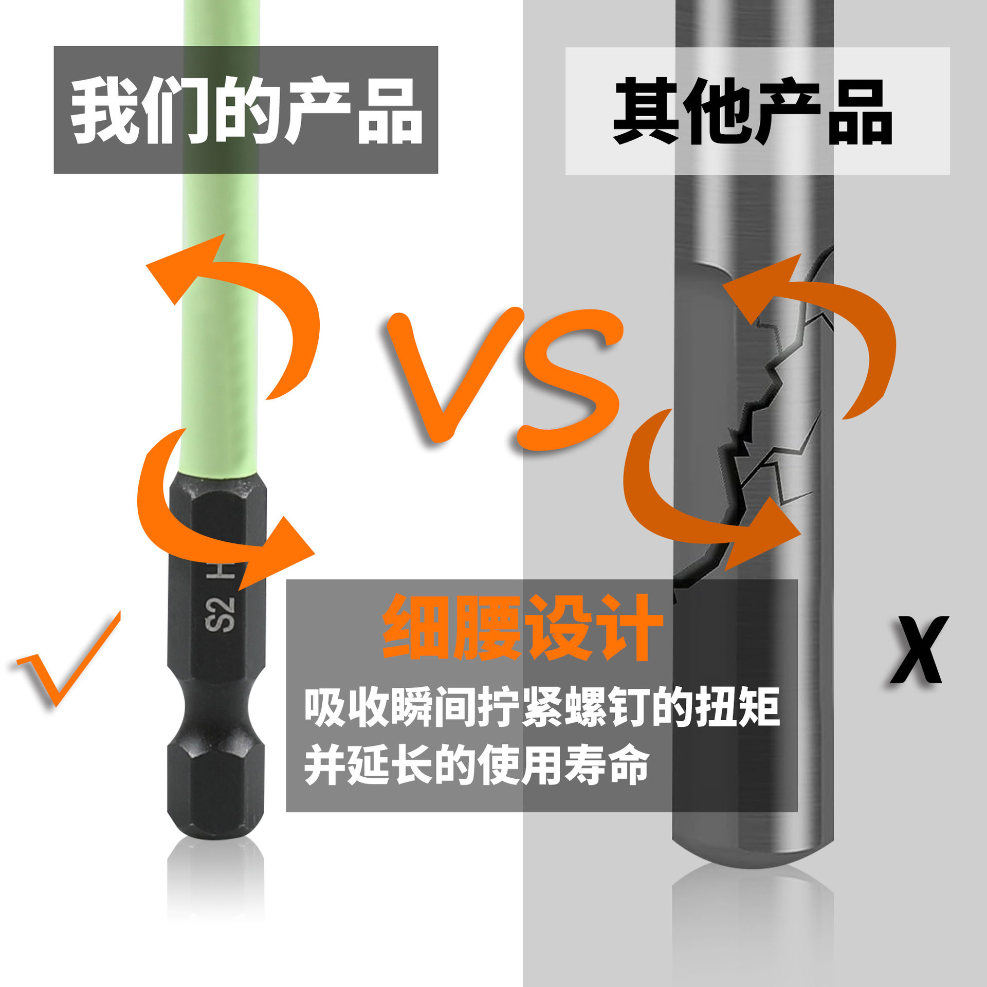 Green hexagon socket pneumatic screw air screwdriver S2 strong magnetic black phosphorus anti-rust screwdriver S2 strong magnetic black phosphorus 100L Specification drawing