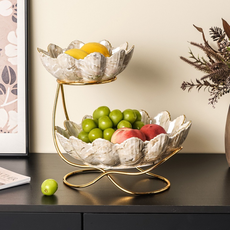 北欧风轻奢陶瓷果盘客厅零食水果收纳盘多层高级感干果盘乔迁礼品