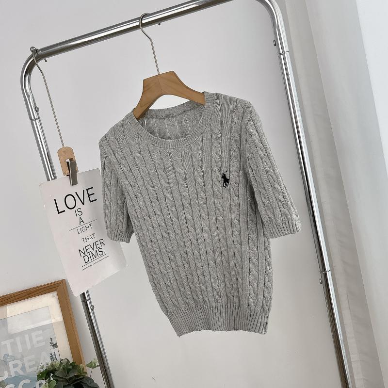 British-style ponytail embroidery braided short-sleeved knitted sweater for women, spring and summer retro style, thyme and base layer sweater Specification image
