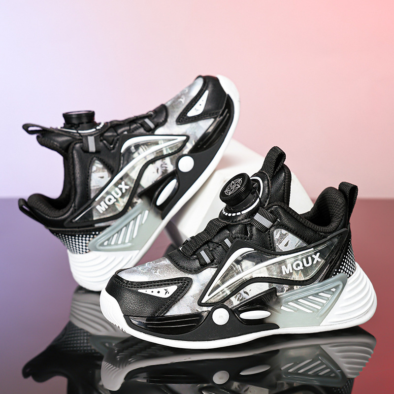 男童篮球鞋春秋季新款皮面防水儿童运动鞋摩擦有声音青少年实战鞋