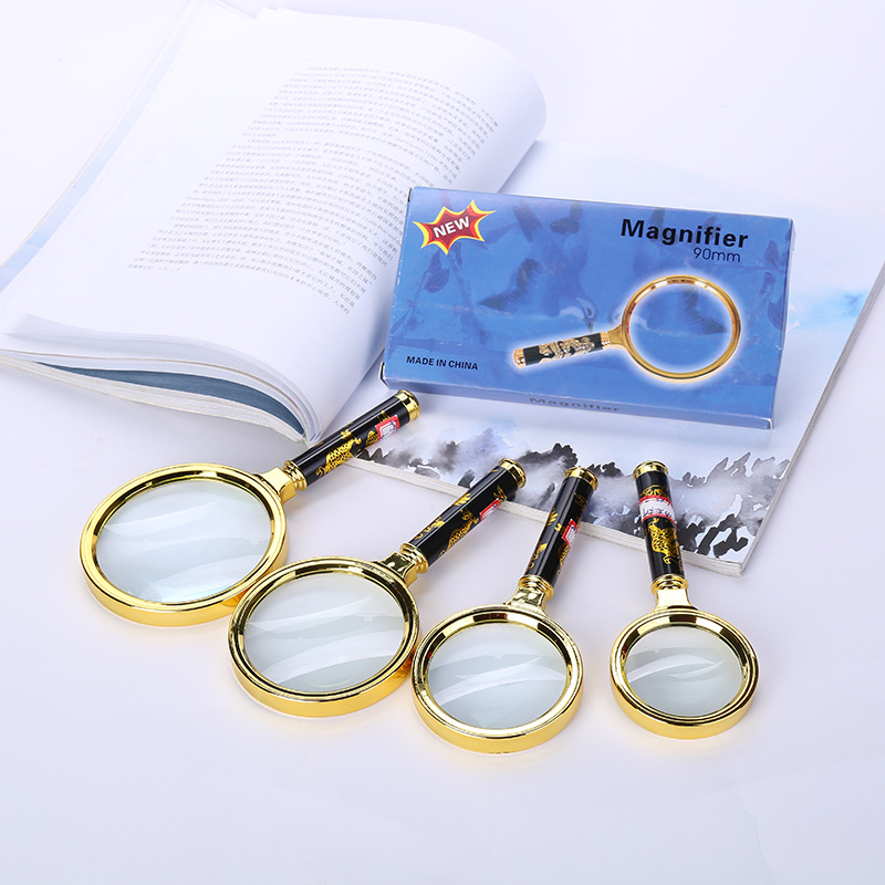 New fashionable gold-plated dragon handle magnifying glass, personalized handheld reading mirror for the elderly, gift telescope manufacturer wholesale
