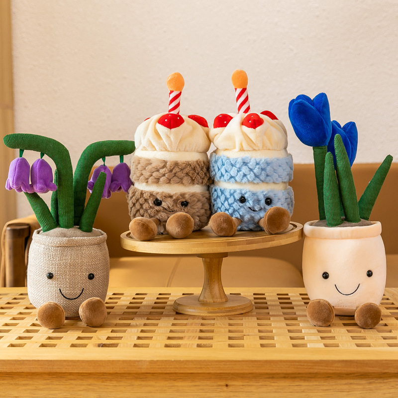 创意郁金香盆栽毛绒玩具娃娃机生日蛋糕玩偶夜市地摊家居摆件批发