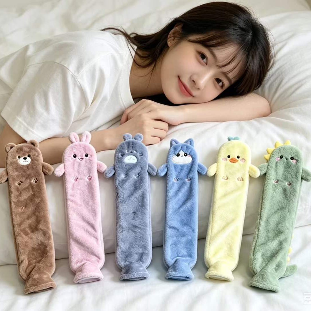 Long cartoon pillow hot water bag, a winter bed warming tool, thickened explosion-proof hot water bag, hot compress for belly and waist protection Specification image