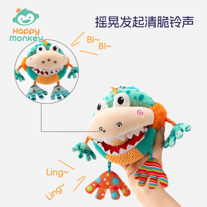 Happy monkey Baby Hand-held Ball, Baby Rattle Pendant, Visual grasping Perception Training with teething tape Application Scenario