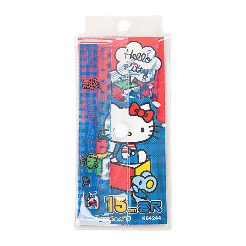 Hello Kitty colorful transparent packaging, 15cm set size, including cartoon patterns, unit work system sign, business name tag, cute stationery supplies Item Picture
