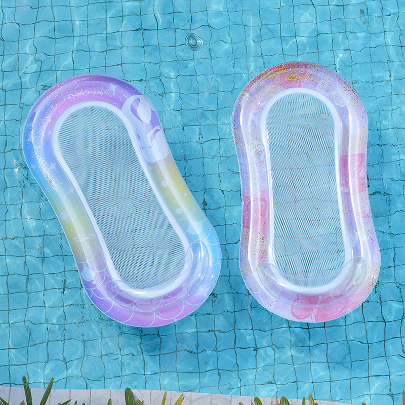 Wholesale of cross-border inflatable backrest mesh floating bed, sequined water lounge chair, foldable outdoor adult swimming floating bed Specification image