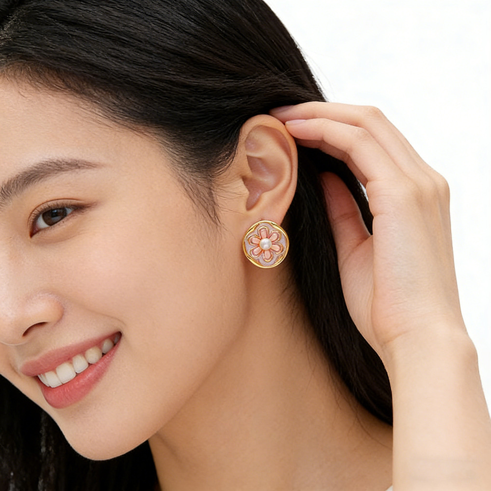 Hyacinth Monet Garden Oil Painting style earrings, live-streaming bestsellers, elegant and high-end earrings, unique design, oil-dripping small flowers Specification image